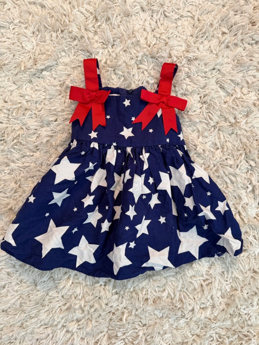 Jessica Ann Navy Blue and White Star Sundress with Red Bows